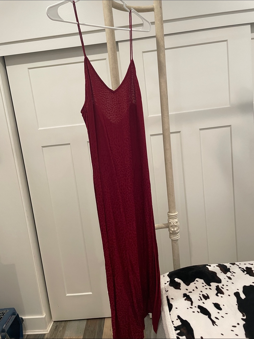 Motel Rocks Burgundy Slip Midi Dress with Spaghetti Straps